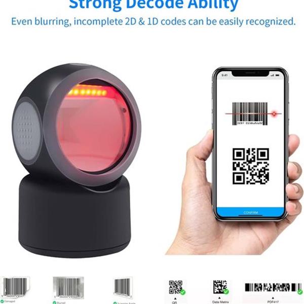 Alacrity 2D 1D QR Desktop Barcode Scanner, Omnidirectional Hands Free USB Wired Barcode Reader,