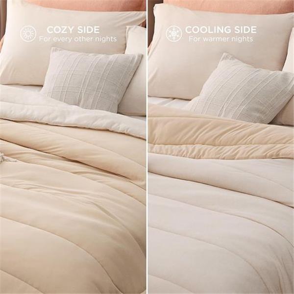 Bedsure Twin/Twin XL Comforter Set - Reversible Cooling and Warm Bed Set, Beige All-Season Cool