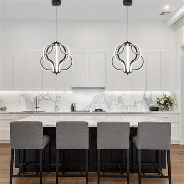 Q&S Modern Led Chandelier,Black Hanging Pendant Lights for Dining Room Foyer Entryway Kitchen L