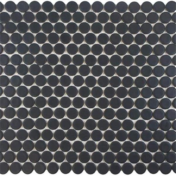 Penny Round Tile Black Porcelain Mosaic Shiny Look