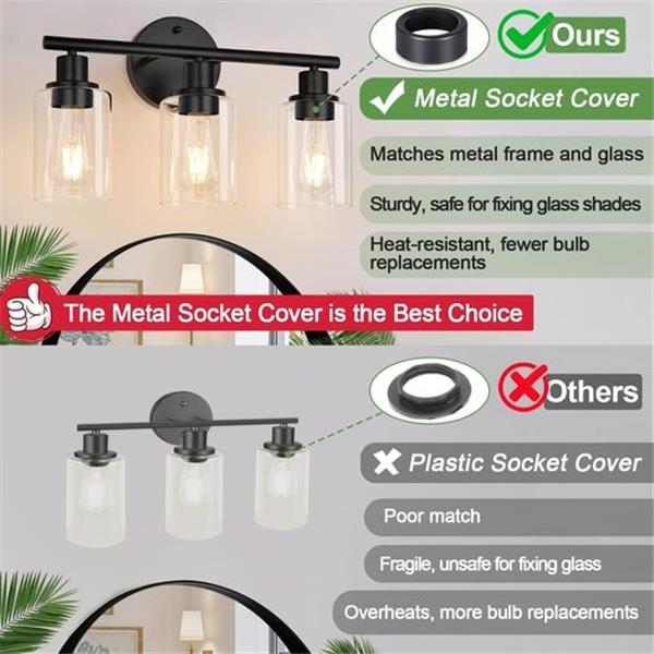 3-Light Bathroom Light Fixtures, Black Bathroom Wall Lights, Modern Vanity Light( NO BULB)