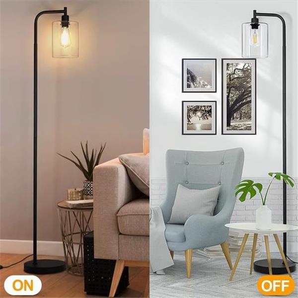 Industrial Floor Lamp, Modern Standing Lamps with Hanging Clear Glass Shade, Classic Reading Ta