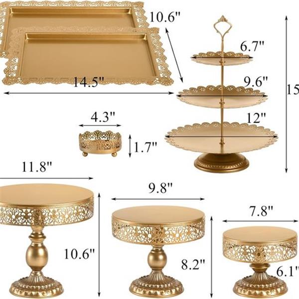 Lyellfe Set of 7 Gold Cake Stand, Metal Cake Stand Set for Dessert Table, Decorative Dessert Di