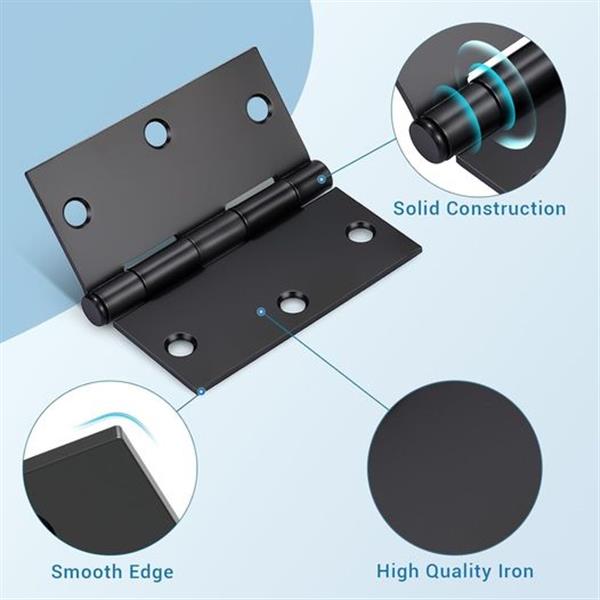 KNOBWELL 40 Pack Matte Black Door Hinges Interior Door Hinges, 3.5 Inch X 3.5 Inch Door Hinges