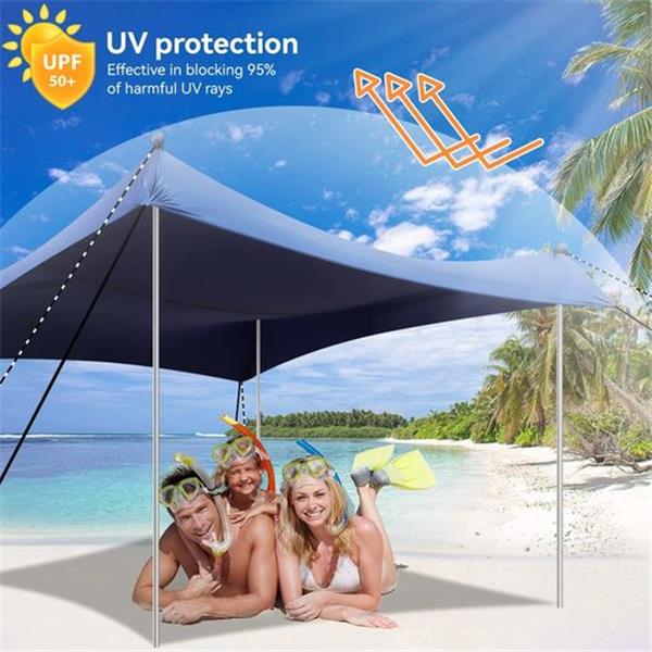 Beach Tent Pop Up Shade UPF50+ Portable Beach Canopy Sun Shelter with 4 Aluminum Poles, Anti-Wi