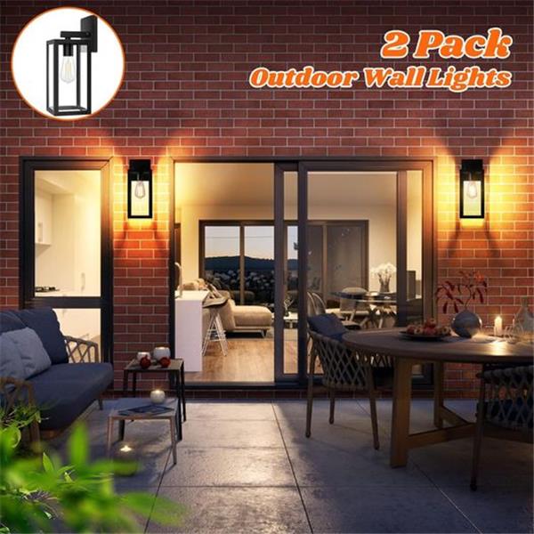 2-Pack Outdoor Light Fixtures Wall Mount, Waterproof Exterior Wall Lanterns with Clear Glass, A