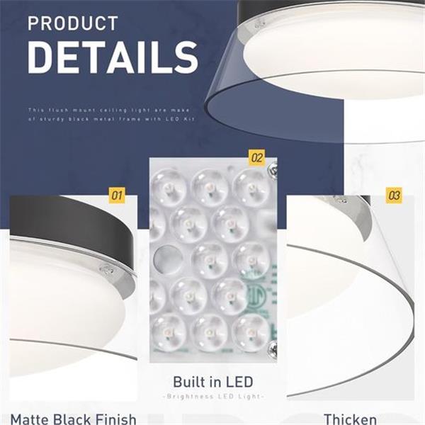 kudos Modern LED Ceiling Light, Black Flush Mount Ceiling Light Fixtures, 12 Inch Light Fixture