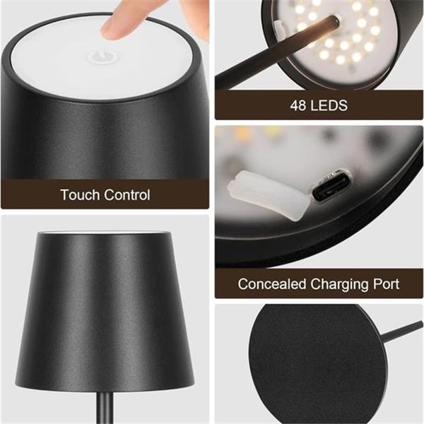 Set of 2 Cordless Table Lamp, Portable LED Desk Lamp with 3 Color Stepless Touch Dimming, 5200m