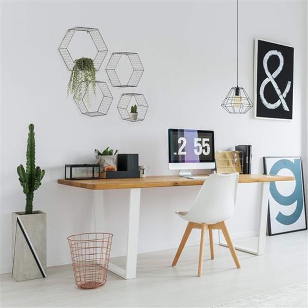 kimisty Set 4 Gray Hexagon Wall Shelves, Floating Mesh Wire Wall Mounted Shelf, Geometric Mesh