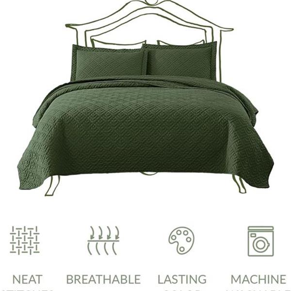EXQ Home Quilt Set Twin Size Olive Green 2 Piece,Lightweight Soft Coverlet Modern Style Squares