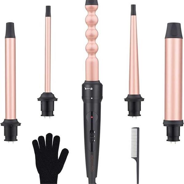 5 in 1 Curling Wand Iron Set - EMOCCI PRO Instant Heat Long lasting Hair Waver Iron Straightene