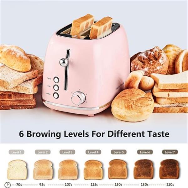 Roter Mond 2 Slice Toaster Retro Stainless Steel Toaster with Bagel, Cancel, Defrost Function