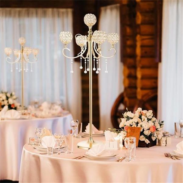 LANLONG Tall 5 Arm Gold Candelabra Floor Centerpiece, 45.3in Classic Elegant Design Candle Hold