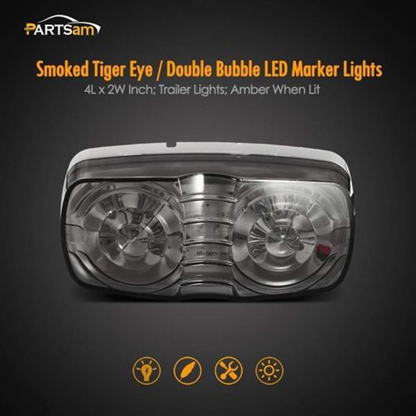 Partsam 10x 4 Double Bullseye Amber 10 LED Side Marker Lights, Smoke Lens Rectangular Rectangle