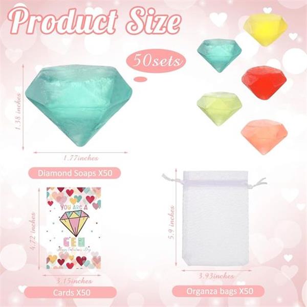 50 Pcs Diamond Soap Favors Inspirational Diamond Soap for Guests with 50 Organza Bags Gemstone