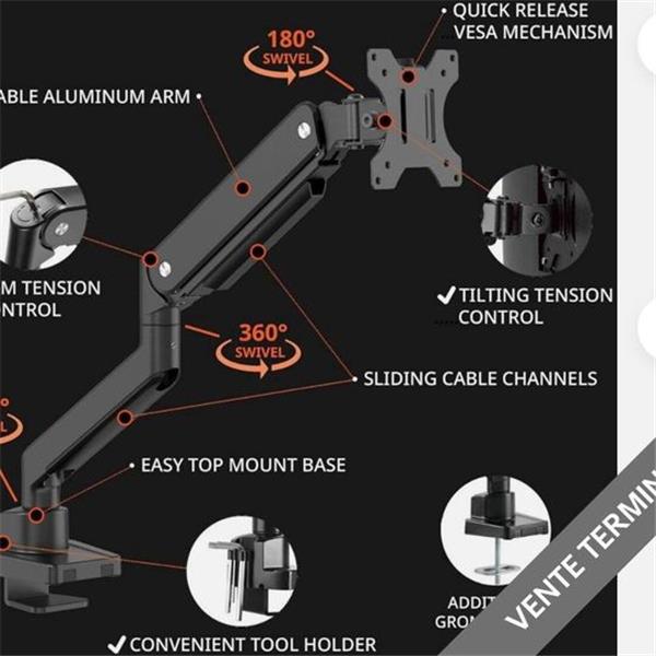 BOB ALU Single Monitor Desk Mount, up to 32” Screen, up to 22lbs, VESA