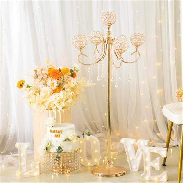 LANLONG Tall 5 Arm Gold Candelabra Floor Centerpiece, 45.3in Classic Elegant Design Candle Hold