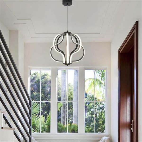 Q&S Modern Led Chandelier,Black Hanging Pendant Lights for Dining Room Foyer Entryway Kitchen L