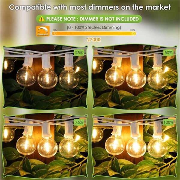 Mlambert 100Ft LED Outdoor String Lights, Dimmable Waterproof G40 Globe Patio Lights with 50+3