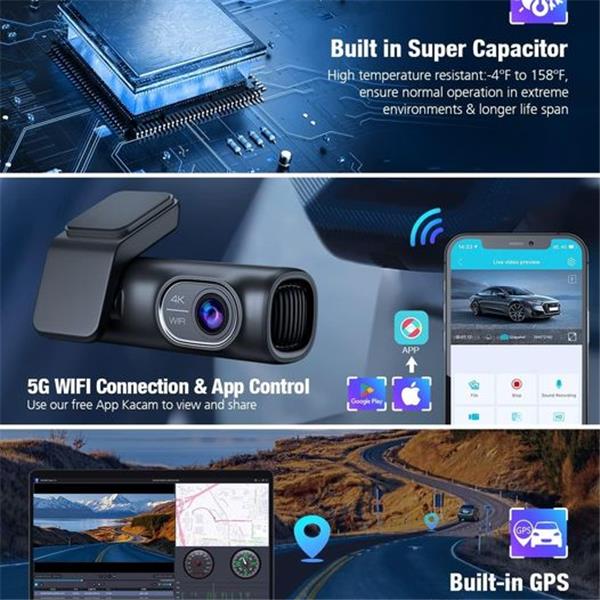 OMBAR Dash Cam Front and Rear 4K/2K/1080P+1080P 5G WiFi GPS