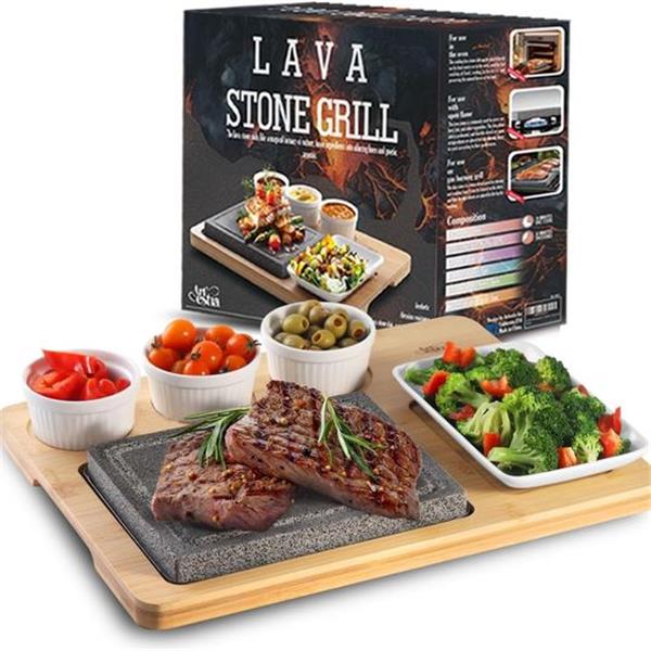 Artestia Lava Hot Steak Stones Complete Set, Double Hot Stone Tabletop Grilling Platter for Ste