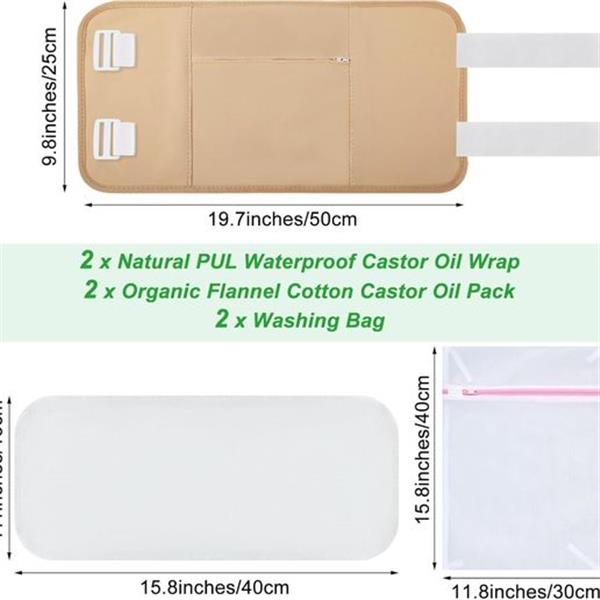 TrelaCo 6 Pcs Castor Oil Wrap for Liver, Include 2 Pcs Reusable Castor Oil Pads 2 Pcs Cotton Fl