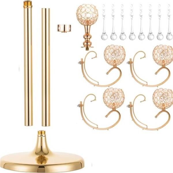 LANLONG Tall 5 Arm Gold Candelabra Floor Centerpiece, 45.3in Classic Elegant Design Candle Hold