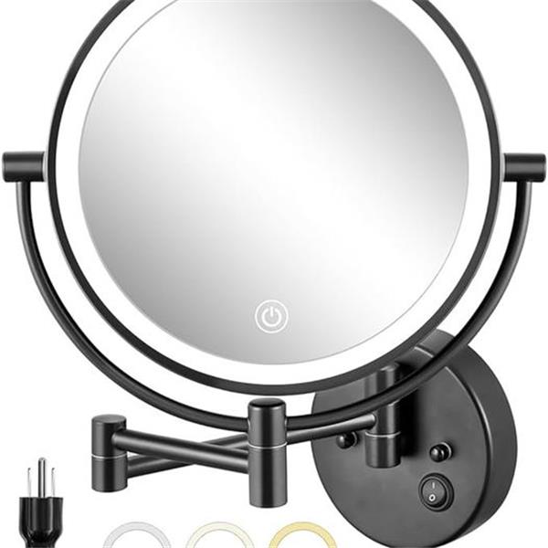 9 Inch Wall Mounted Makeup Mirror, 1X/10X Magnifying Mirror with Light, Dimmable Makeup Mirror