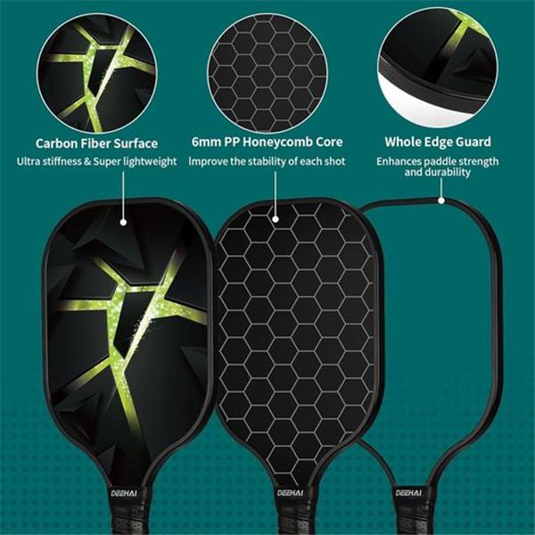 Pickleball Paddles Set of 4 - Light Graphite Premium Rackets Fiber Face & Polymer Honeycomb Cor