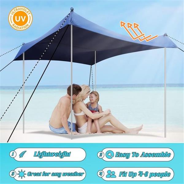 Beach Tent Pop Up Shade UPF50+ Portable Beach Canopy Sun Shelter with 4 Aluminum Poles, Anti-Wi