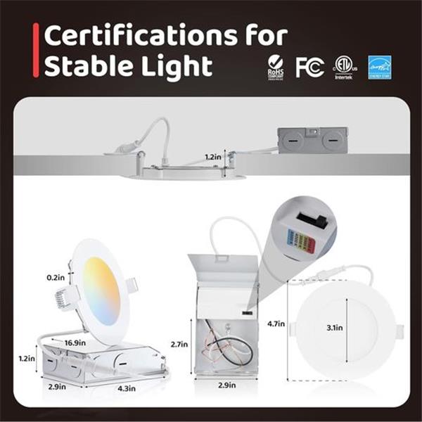 OREiN 12 Pack 4 Inch Recessed Lighting LED 10W=75W Eqv, CRI>90, 5CCT Dimmable Canless Downlight