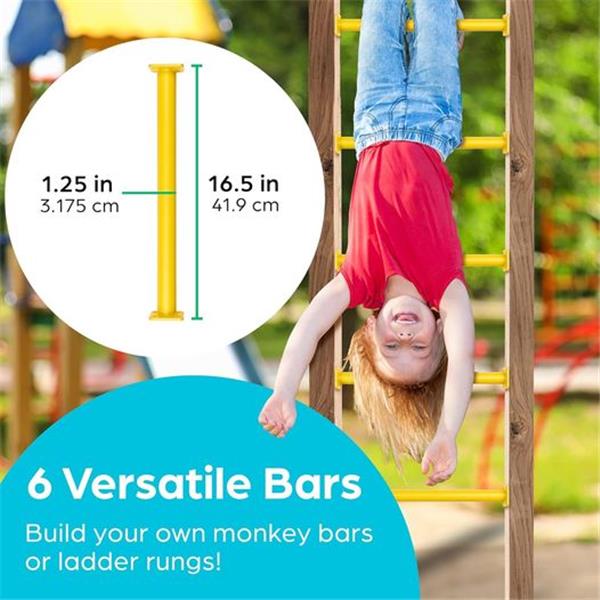 Jungle Gym Kingdom Monkey Bars - Set of 6 Monkey Bar Rods for Backyard Playground w/Mounting