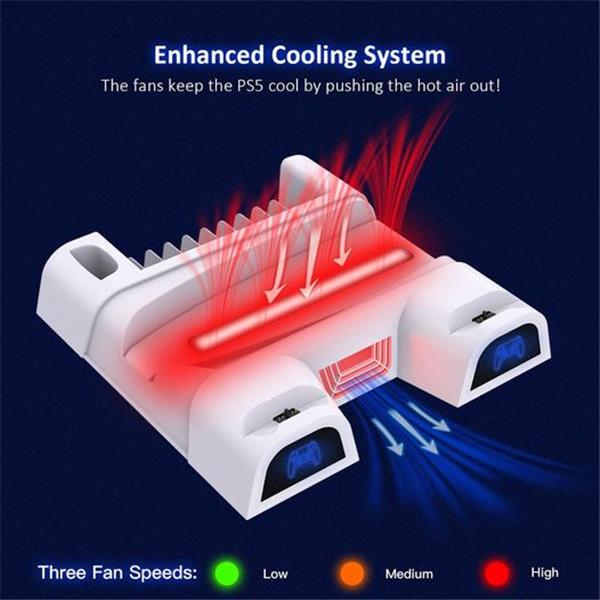 NexiGo PS5 Accessories Cooling Stand with LED Lighting Fans and Dual Controller Charger Station