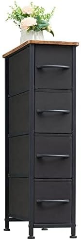 Somdot Narrow Dresser for Small Spaces, 4 Drawer Slim Storage Organizer Chest of Drawers with Removable Fabric Drawers for Closet Bathroom Bedroom Laundry Nursery, Black