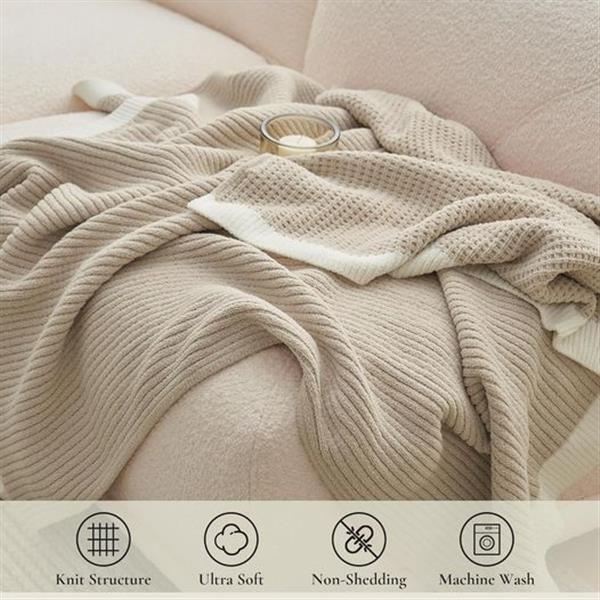 Amélie Home Chenille Waffle Throw Blanket for Couch, Reversible Soft Cozy Knit Blanket Lightwei