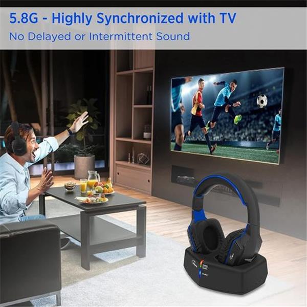 WallarGe Wireless Headphones for TV Watching with 5.8GHz RF Transmitter Charging Dock, Plug and