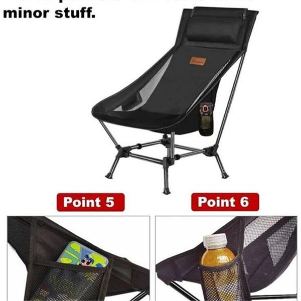 DRAXDOG Camping Chair, Great Size, Over Size 2 Way Compact Backpacking Black