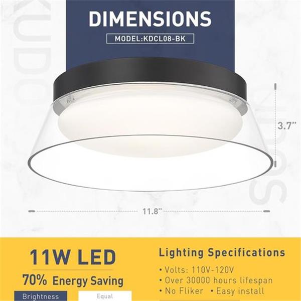 kudos Modern LED Ceiling Light, Black Flush Mount Ceiling Light Fixtures, 12 Inch Light Fixture