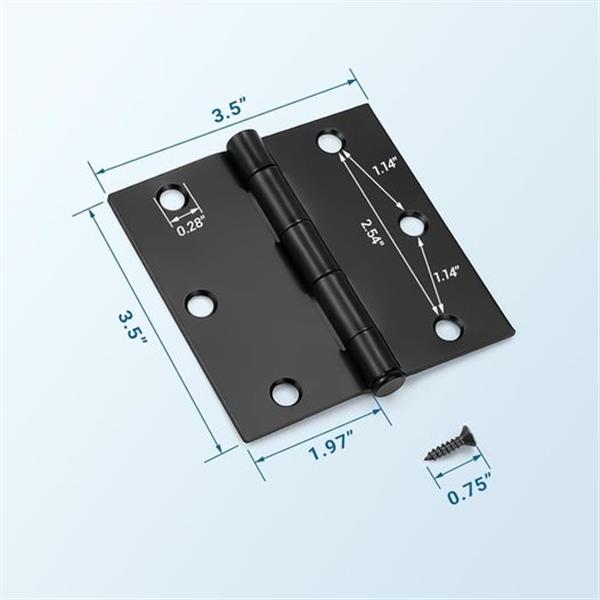 KNOBWELL 40 Pack Matte Black Door Hinges Interior Door Hinges, 3.5 Inch X 3.5 Inch Door Hinges