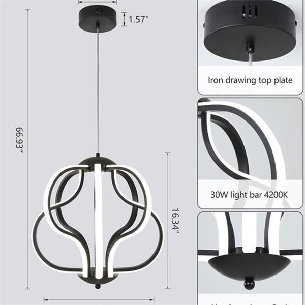 Q&S Modern Led Chandelier,Black Hanging Pendant Lights for Dining Room Foyer Entryway Kitchen L