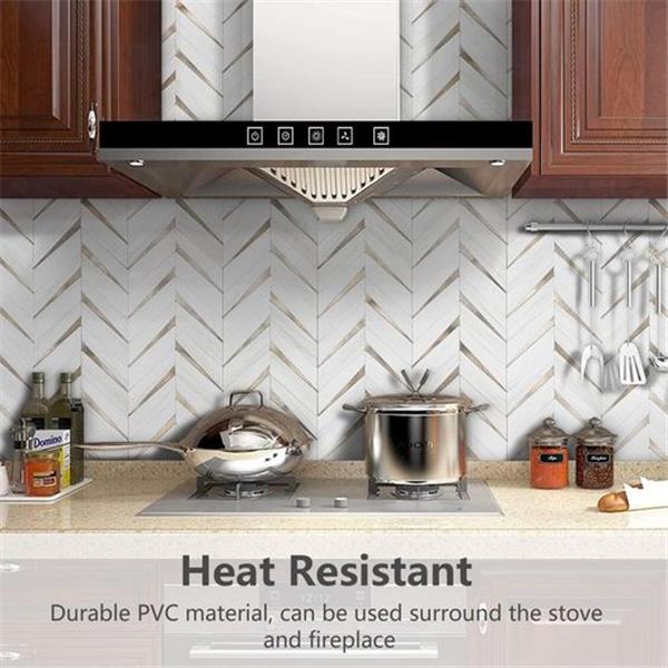 STICKGOO 10-Sheet Herringbone Tile Peel and Stick Backsplash, Dolomite White Mixed Light Gold P