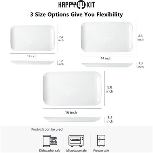 HAPPY KIT Large Serving Platter, 16"/14"/12" White Large Serving Tray, Ceramic Party Trays&Plat