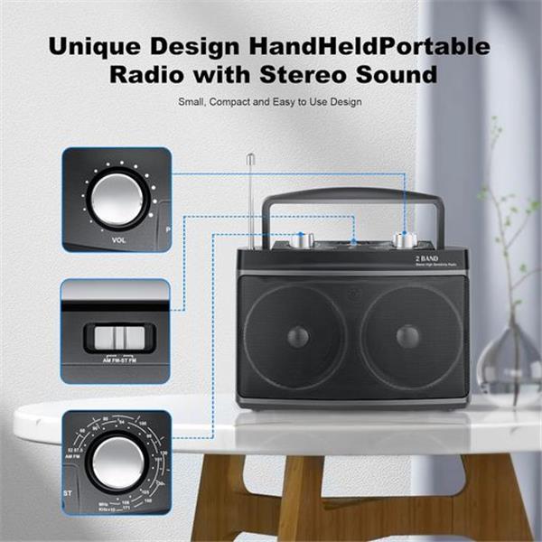 Portable AM FM Radio with Best Reception, Transistor Radio with Bluetooth Plug in Wall or Batte