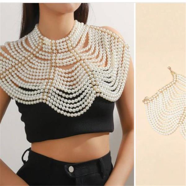 Stylish faux pearl decor layered shoulder chain for women