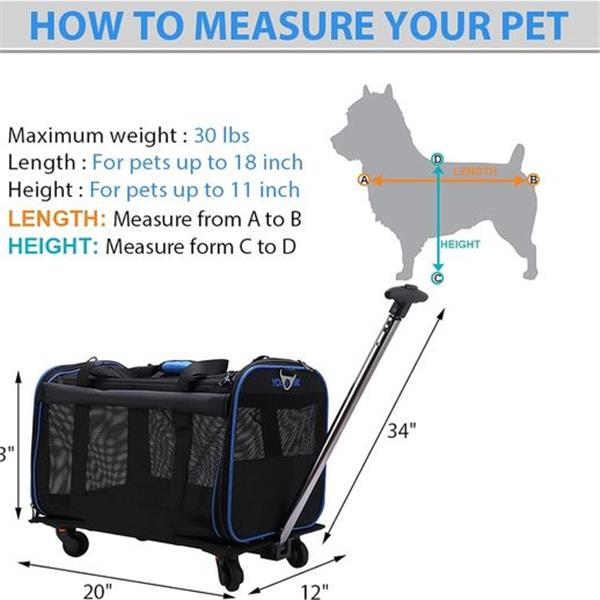 Removable Wheeled Pet Dog Carrier Ventilated Pet Carrier Stroller Airline Approved Pet Carrier BLUE