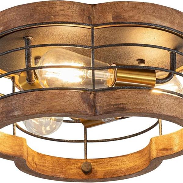 wochos Farmhouse Flush Mount Ceiling Light, 12.2 Inch 2-Light Metal and Wood Close to Ceiling L