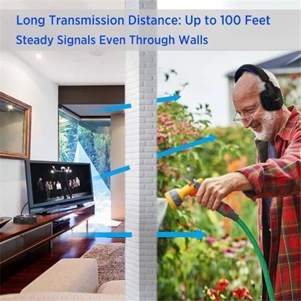 WallarGe Wireless Headphones for TV Watching with 5.8GHz RF Transmitter Charging Dock, Plug and