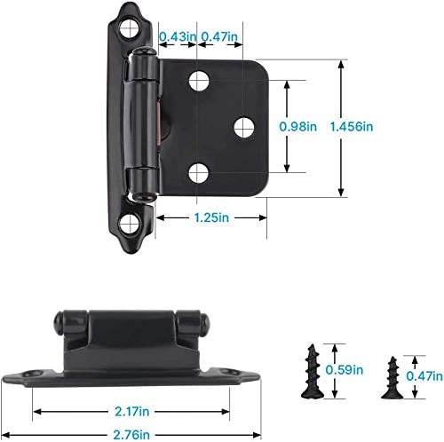 50 Pack Cabinet Hinges Matte Black,1.5mm Thickness 1/2 Inch Overlay Self Closing Kitchen Cabinet Door Hinges (25 Pairs)