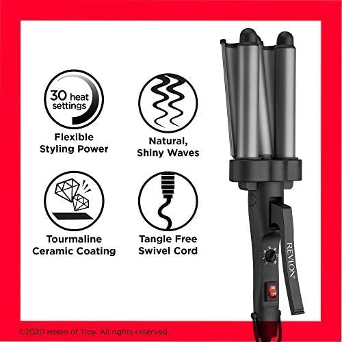 Revlon RV084F Hair Waver 3 Barrel, Tourmaline Ceramic Coating, 30 Heat settings, All Hair Types, Jumbo Size, Shiny Waves, Grey