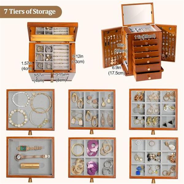 ProCase Large Jewelry Box, 7-Layer Wooden Jewelry Boxes for Women, Jewellery Holder Organizer S